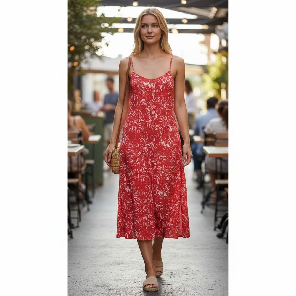 The North Face Printed Strappy Midi Dress Small Pink Red